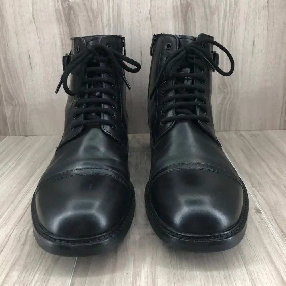 Clarks Ankle Boots Mens 12M Clarkdale Black Leather Zip Lace Up Cap Toe Shoes